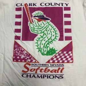 Vintage 90s White Clark County NV Softball T Shirt